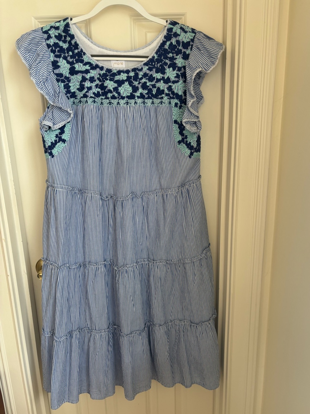 J Marie Blue Stripe Embroidered Sundress